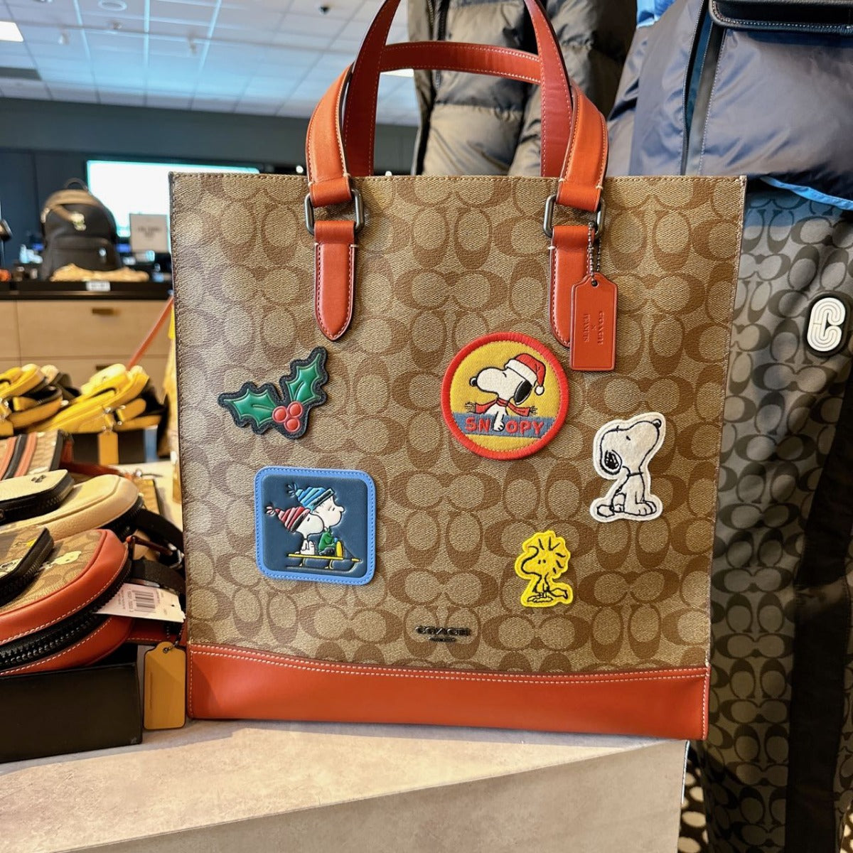 Coach CE948 Coach X Peanuts Graham Structured Tote With Patches In Gunmetal/Khaki Multi Coach CE948 Coach X Peanuts Graham Structured Tote With Patches In Gunmetal/Khaki Multi